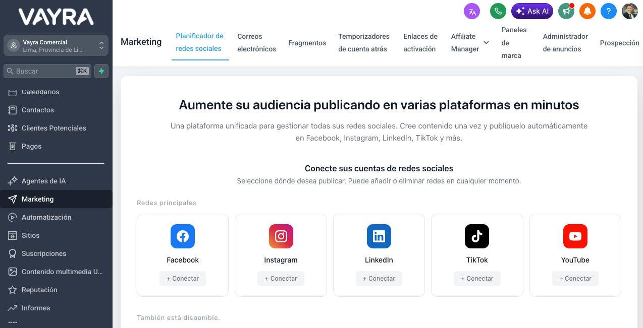 Plataforma VAYRA — panel de gestión visto en una laptop